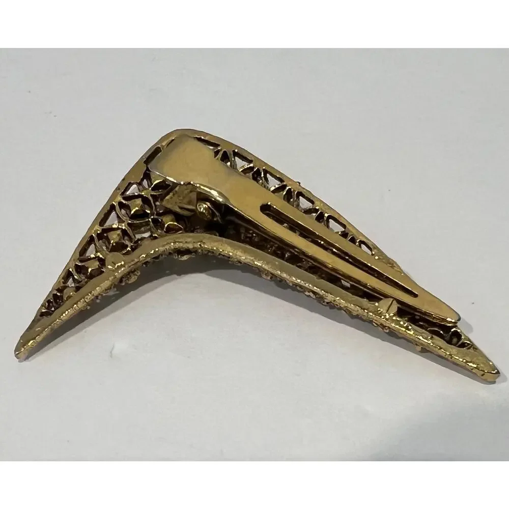NEW Beautiful Unique Mid Century Vintage Layered Gold Tone Boomerang Hair Clip